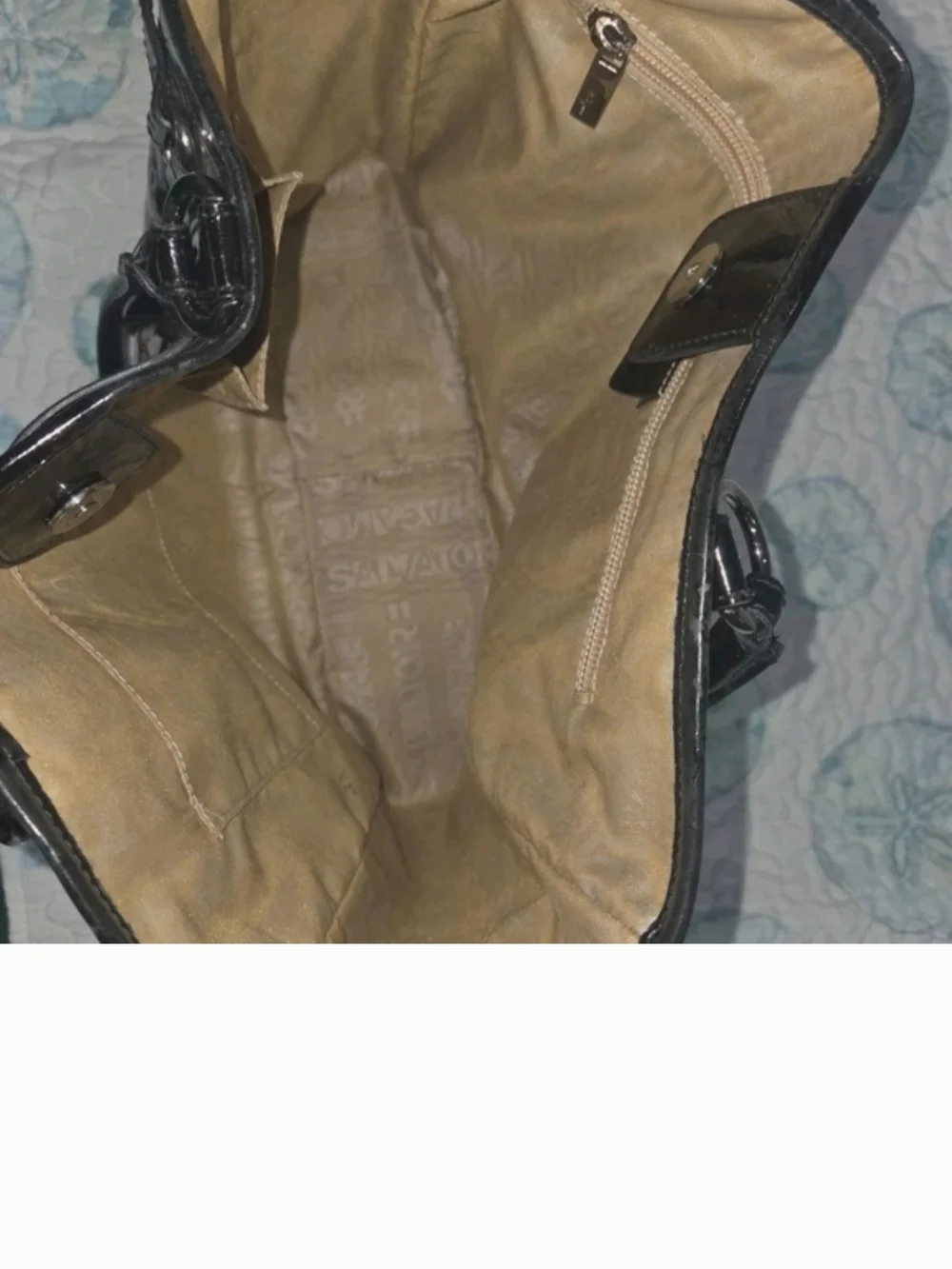 Salvatore Ferragamo Black Patent Floral Patchwork Tote - Picture 6 of 7